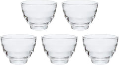 Set of seven empty Yunomi glasses arranged in rows on white background showing full collection
