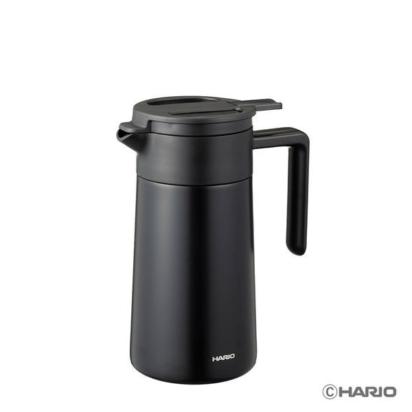 Black thermal server with vacuum insulation displayed against white background for product documentation