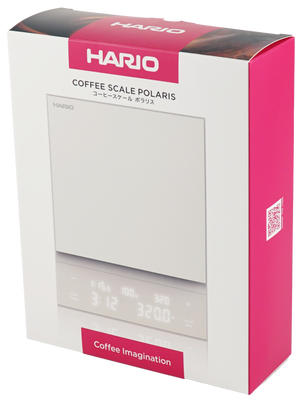 HARIO Polaris Coffee Scale white version retail packaging with product image on box
