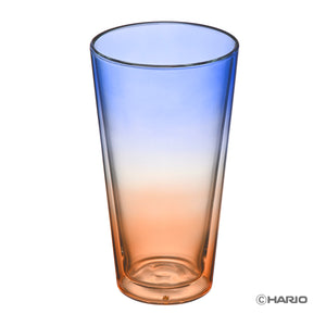 Double-wall glass with blue to orange gradient ombre design by Hario USA.