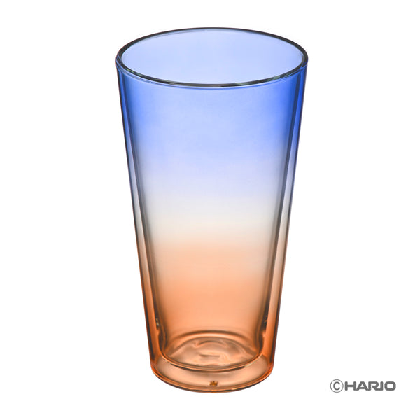 Double-wall glass with blue to orange gradient ombre design by Hario USA.