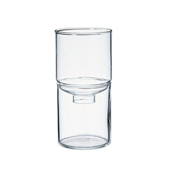 Clear glass two-chamber vase with removable upper section and lower water reservoir