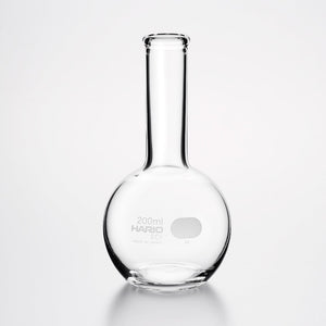 Empty Hario flask vase 200ml with wider round base than smaller sizes.