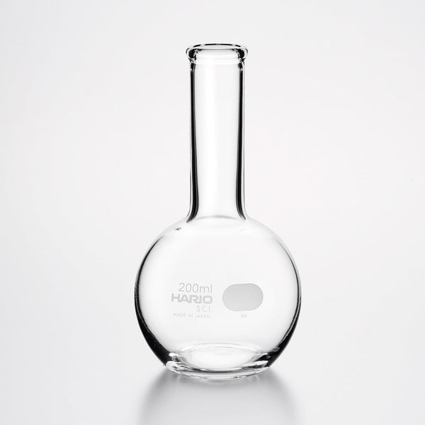 Empty Hario flask vase 200ml with wider round base than smaller sizes.