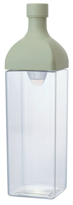 Sage green Ka-Ku bottle with square clear glass chamber and fine mesh infuser basket inside.