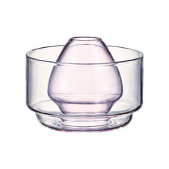 Purple-tinted glass Chasen Stand with inner dome chamber nested inside outer cylinder, front view.