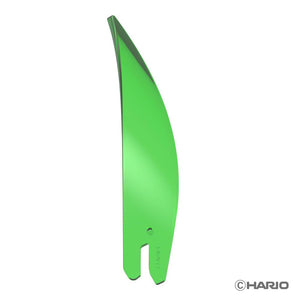 Bright green curved petal-shaped ribs for Suiren dripper displayed against white background.