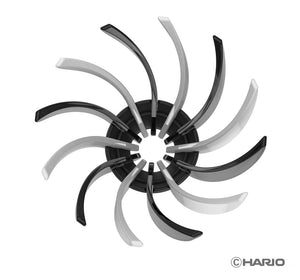 Complete set of Suiren dripper ribs in various colors arranged in radial fan pattern.