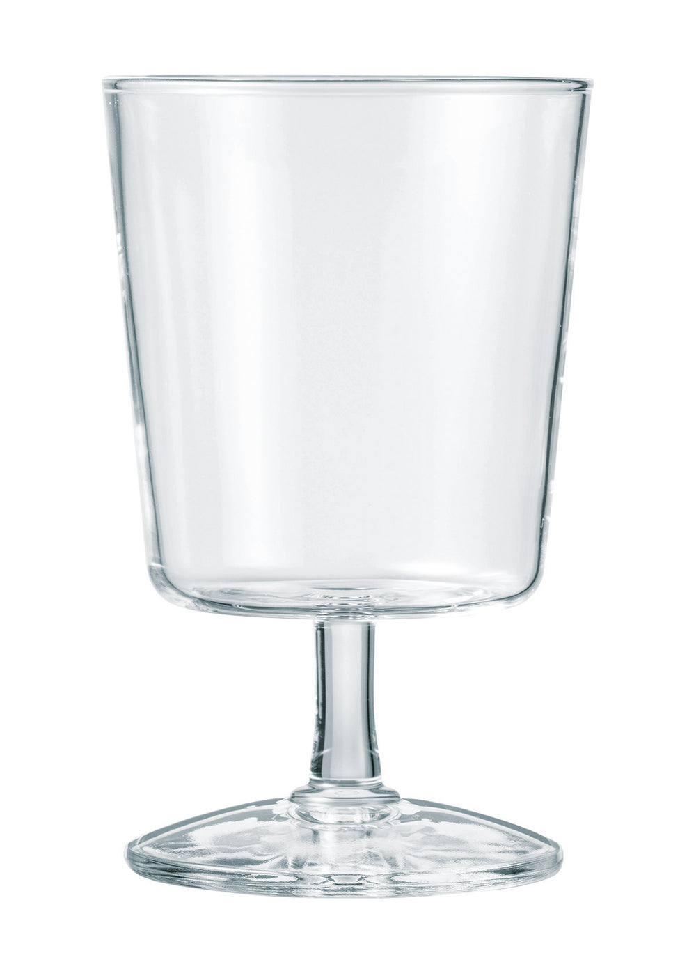 Hario 300mL glass goblet filled with amber iced beverage and ice, garnished with fresh rosemary sprig.