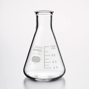 Empty 100ml HARIO laboratory flask with graduated measurement scale on glass