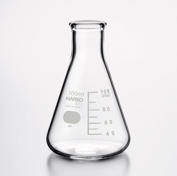 Empty 100ml HARIO laboratory flask with graduated measurement scale on glass