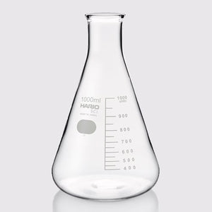 Empty 1000ml HARIO laboratory flask with tall narrow neck and extensive measurement markings