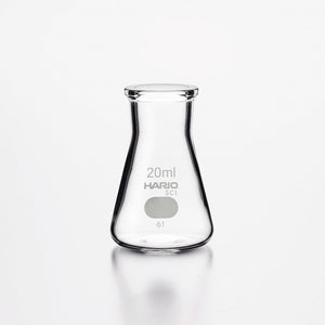 Empty 20ml HARIO laboratory flask with measurement markings, narrow tapered shape