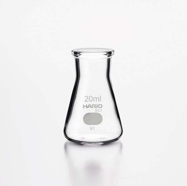 Empty 20ml HARIO laboratory flask with measurement markings, narrow tapered shape
