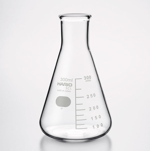 Empty 300ml HARIO laboratory flask showing larger capacity with measurement indicators