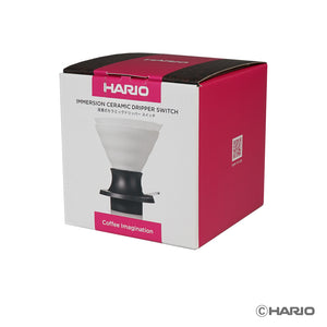 HARIO Immersion Ceramic Dripper Switch packaging box in red and white with product image displayed.