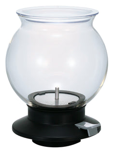 Glass Largo tea dripper with rounded bulbous shape and black base, displayed from front angle.