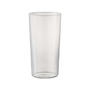 Empty tall cylindrical glass with thin walls on white background.