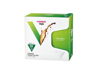 HARIO V60 coffee paper filter retail box with green gradient, 100 sheets, size 01.