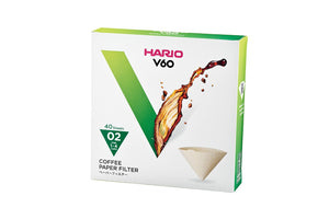 HARIO V60 coffee filter retail box marked 02 size, 40 sheets.