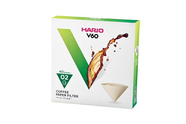 HARIO V60 coffee filter retail box marked 02 size, 40 sheets.